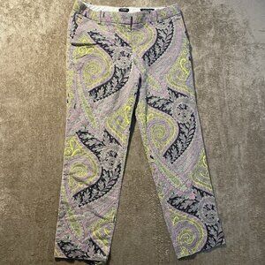 J Crew Pants Womens 2 Cafe Capri Multicolor Paisley Low Rise Straight Leg Dress